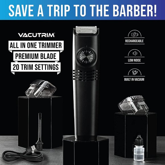 VacuTrim Vacuum Hair Trimmer Rechargeable Shave Cordless Hair Clipper As Seen On